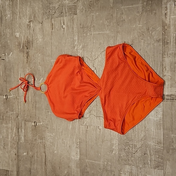 💕TRINA TURK💕 Standard Empire High Neck One Piece Swimsuit ~ Papaya 14 NWOT - Picture 7 of 11